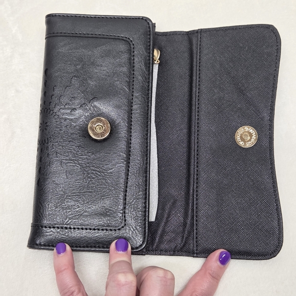 Black Laser Cut Floral Trifold Wallet - NWT Bohemian Sunflower - Picture 3 of 11